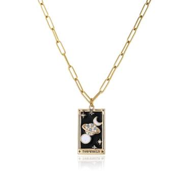 Imagem de LUREME Colar Punk Tarot - Pingente retangular dourado com zircão strass design sol/lua/estrela para mulheres (nl006354), standard, Cobre, Sem Pedra Preciosa