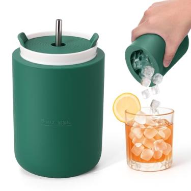Imagem de Bandeja de gelo cilíndrica de silicone para freezer com tampa - moldes de cubo de gelo de fácil liberação, design à prova de vazamento e sem derramamento - reutilizável (verde)