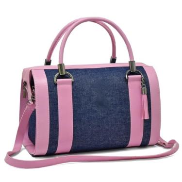 Imagem de Bolsa Feminina Alça de Mao e Transversal (ROSA COM JEANS)