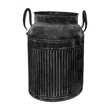 Imagem de Ioensy Jarro rústico para flores artificiais chique com alça vaso decorativo de fazenda para escritório jardim casamento cozinha quarto, Black L