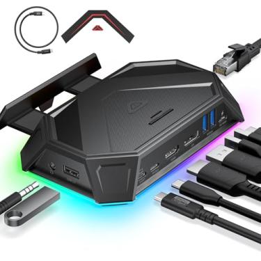 Imagem de JSAUX Estação de ancoragem RGB para Steam Deck (OLED)/ROG Ally/Legion Go, base portátil 12 em 1 com HDMI 4K @ 120Hz e DisplayPort Gigabit Ethernet USB C 3.2 USB A 3.2/2.0, slots SD/TF 3,5 mm