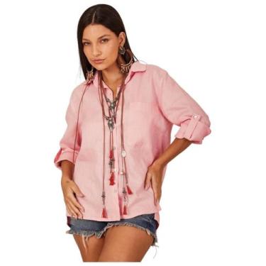 Imagem de Camisa Básica De Linho Rosa Claro Yacamim A13, M, Rosa