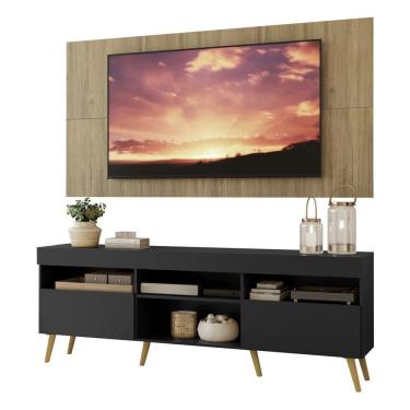Imagem de Rack Com Painel Tv 65 Preto/rustic Pés Retrô Natural