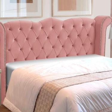 Imagem de Cabeceira Queen Estofada Lunna em Madeira e Veludo (Rosa)