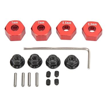 Imagem de Grcsystem 1 Pc RC Wheel Hub, Wheel Drive Hex Hub Adapter, Liga de alumínio hexagonal 12mm Diâmetro 5.5mm 7mm Espessura Acessório Set Kit (vermelho)