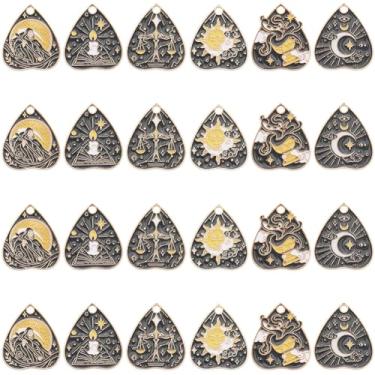 Imagem de SUNNYCLUE 1 caixa, 24 peças, 6 estilos, berloques góticos, esmaltados, lua, tarô, coração, liga preta, Halloween, sol, nuvem, livro, balanço, pingentes de tarô para fazer joias, brincos, colar