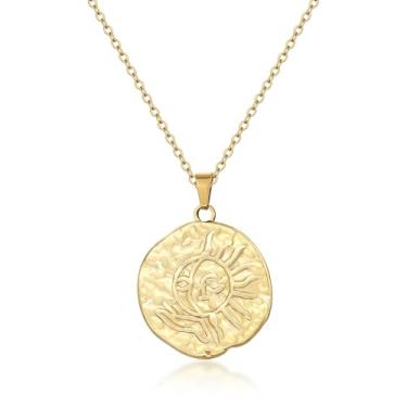 Imagem de BONJOULRY Colar com pingente feminino dourado olho turco sol lua flor pingente colar delicado clipe de papel vintage sorte amuleto gargantilha colares joias celestiais presente, Latão, Sem Pedra