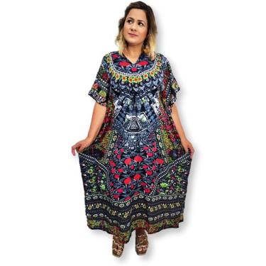 Imagem de Vestido Kaftan Indiano Plus Size Estampa com Flores KF-10 - Sarat Moda