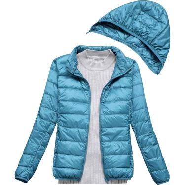 Imagem de Jaqueta Leve Para Mulheres Com Capuz Móvel Casacos De Penas Para Mulheres Ultra Leve Jaqueta De Penas Cheia De Down Parka Acolchoada Acolchoada Com Capuz Jaqueta Puffer Para Mulhe, Lake Blue, XL
