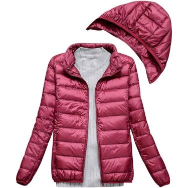 Imagem de Jaqueta Leve Para Mulheres Com Capuz Móvel Casacos De Penas Para Mulheres Ultra Leve Jaqueta De Penas Cheia De Down Parka Acolchoada Acolchoada Com Capuz Jaqueta Puffer Para Mulhe, Wine Red, M