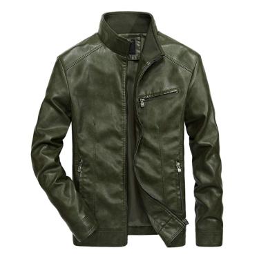 Imagem de Jaqueta De Couro Pu Masculina Com Gola Alta Slim Fit Casual Vintage Com Zíper Parka Trench Coats