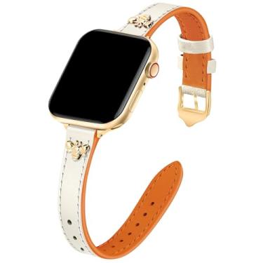 Imagem de JR.DM Pulseiras de couro fino compatíveis com Apple Watch 38 mm, 40 mm, 41 mm, 42 mm, 44 mm, 45 mm, 46 mm e 49 mm, design feminino para Iwatch Ultra SE séries 10 9 8 7 6 5 4 3 2 1