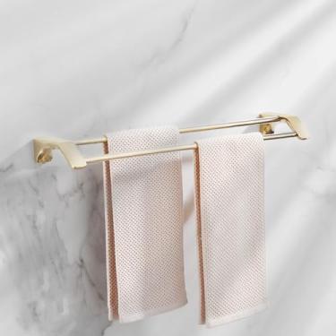 Imagem de Conjunto de ferragens para banheiro dourado - Toalheiro de aço inoxidável - Acessórios para montagem em parede, alto e baixo duplo