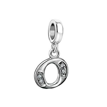 Imagem de MiiFort Pingente de letra O com inicial para pulseiras Pandora Charms para mulheres, nome, família, alfabeto, prata, zircônia cúbica