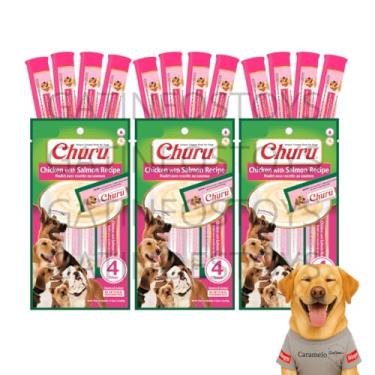 Imagem de Petisco Para Cães Churu Ultra Premium Alimento Natural - Sachê Purê Saudável Churu Dog - Sabor Frango e Salmão - 12 tubos - 14g cada