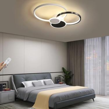 Imagem de Lâmpada De Teto Led Regulável Luz De Teto De Anel Preto Com Controle Remoto Lâmpada De Sala De Estar Moderna Lustre Interno Para Sala De Estar, Quarto, Cozinha, Corredo, Black, 80cm，71W