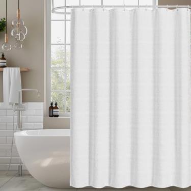 Imagem de Craidlela Cortina de chuveiro branca boho, cortinas de chuveiro texturizadas de girassol jacquard para banheiro, cortina de chuveiro de hotel estilo fazenda macia com 12 ganchos, parte superior com