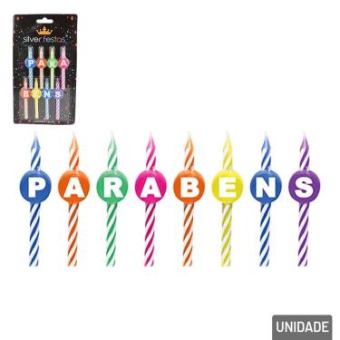 Imagem de Vela Aniversário 8 Peças Parabéns Cores - Tudo em Caixa