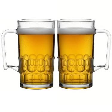 Imagem de Komost Conjunto de 2 canecas de cerveja de plástico de 765 g com alças, copos de cerveja grandes transparentes reutilizáveis para freezer, ideal para festa, bar, casa, hotel