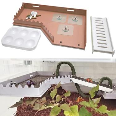 Imagem de Anranmm Acessórios de caranguejo eremita - plataforma com escada e prato de comida, brinquedos de escalada de caranguejo eremita, suprimentos de habitat e acessórios de tanque para répteis, hamsters