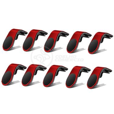 Imagem de Kit 10 Suporte Adaptador Magnético Veicular Universal Clip Car Holder Para Painel De Carro Tipo L  - VERMELHO