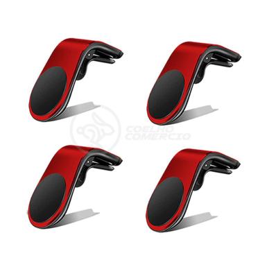 Imagem de Kit 4 Suporte Adaptador Magnético Veicular Universal Clip Car Holder Para Painel De Carro Tipo L  - VERMELHO