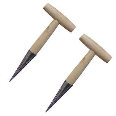 Imagem de TorSor 2 unidades de plantador manual de 28 cm de aço inoxidável para jardim com cabo de madeira, ferramenta de sementes de jardim para semear sementes, plantar, bulbos, transplante de flores, tulipas