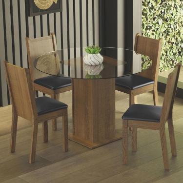 Imagem de Conj. Mesa Tampo De Vidro 4 Cadeiras Rustic/Preto