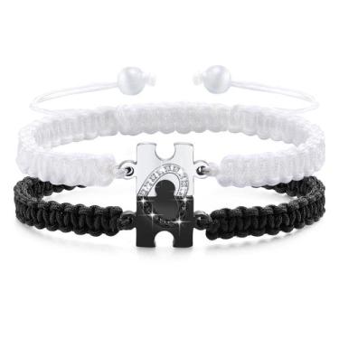Imagem de Conjunto de pulseiras Mealguet Puzzle Heart Braided Inox Steel