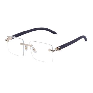 Imagem de Óculos de sol sem aro para mulheres e homens, design de perna com textura de madeira sintética, protetor solar de direção retrô com feixe duplo UV400 (C3)