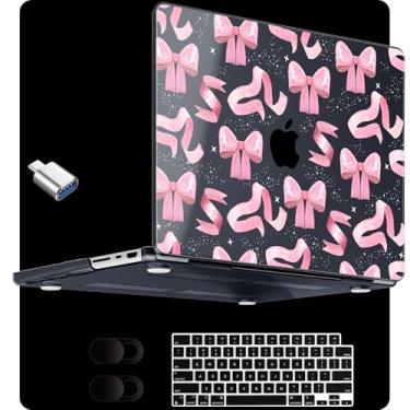 Imagem de MEEgoodo Capa transparente para MacBook Pro 35.6 cm 2024 2023 2021, capa transparente para modelos A3112/A3401/A3185/A2918/A2992/A2779/A2442 M3 M2 M1 Pro/Max, laço de cetim