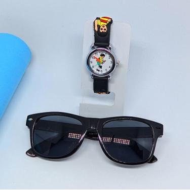 Imagem de Kit Relógio infantil Menino Analógico Quartz Desenho animados 3D avião