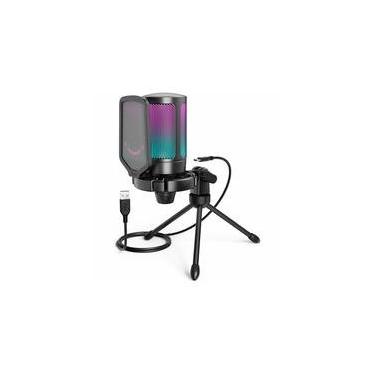Imagem de Microfone de Mesa Fifine A6V Ampligame, com Suporte, Condensador, RGB, USB, Preto - A6V