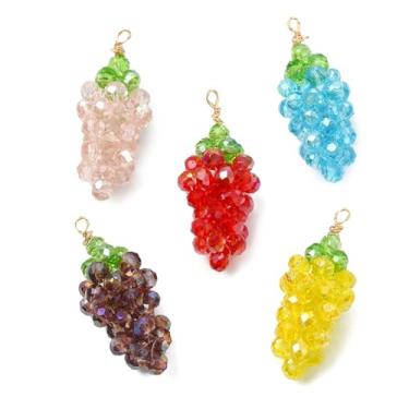 Imagem de UR URLIFEHALL 10 peças, 5 estilos, pingentes de uva coloridos, 3D, contas de vidro em formato de fruta, pingentes pendentes para fazer joias, brincos, chaveiros, artesanato