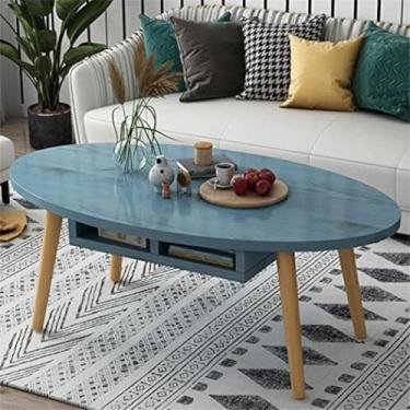 Imagem de Mesa De Centro Oval, Mesa Baixa De Madeira De Apartamento Nórdico, Mesa De Centro Criativa Com Gavetas Abertas, Móveis De Design Simples, Mesa De Chá, Mesa Lateral De, Blue, 120×60×43cm