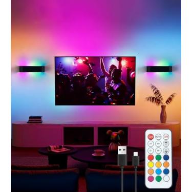 Imagem de KwatTsz Luminária de parede LED, 16 cores RGB, operada por bateria de 6000 mAh, controle remoto, regulável, temporizável, luz noturna recarregável, luzes de parede magnéticas sem fio para decoração de