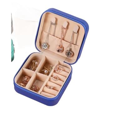 Imagem de Porta-Jóias Duplo Mini Portátil de Couro | Organizador Multifuncional para Bijuterias(AZUL,1 unidade)