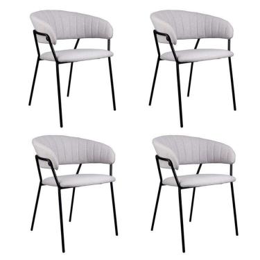 Imagem de Kit 04 Cadeiras para Sala de Jantar com Braços Estofado Base em Aço Mara Cinza