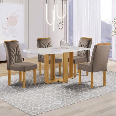 Imagem de Mesa de Jantar 4 Lugares Isadora com Vidro Cinamomo/Off White/Bege Escuro - Cel Móveis