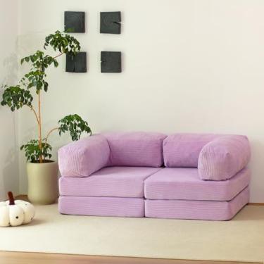 Imagem de Sofá-cama dobrável conversível de combinação grátis, sofá de espuma sem braços, sofá de chão para sala de estar e quarto, cadeira de dormir com travesseiro tamanho solteiro (lavanda)