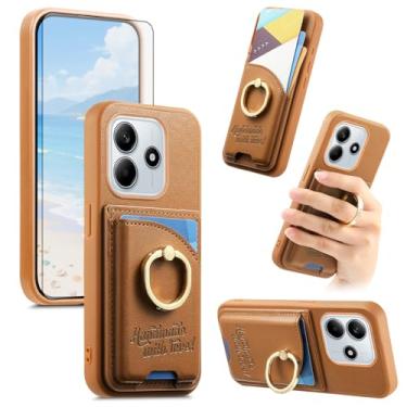 Imagem de Asuwish Capa de telefone para Xiaomi Redmi Note 14 4G capa carteira com protetor de tela de vidro temperado e suporte de cartão de crédito de couro PU anel suporte acessórios para celular Note14 G4