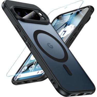 Imagem de Capa para Google Pixel 10 Pro XL com protetor de tela, capa para celular Pixel 10 Pro XL preta magsafe, 3 m, militar, à prova de quedas, com biséis elevados, fosca, fina, à prova de choque para Google