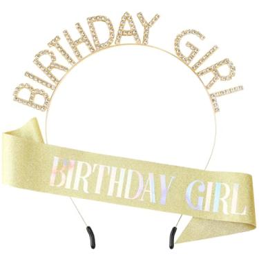 Imagem de rugwioyu Conjunto de tiara de coroa e faixa de glitter para mulheres, princesa, rainha, doce, feliz aniversário, chapéu, lembrancinhas de festa, suprimentos de decoração, acessórios para meninas