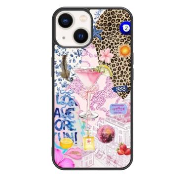 Imagem de qizjio Capa de telefone estética Y2K protetora à prova de choque vintage colagem martini preppy cheetah impressão capas de telefone para iPhone 15