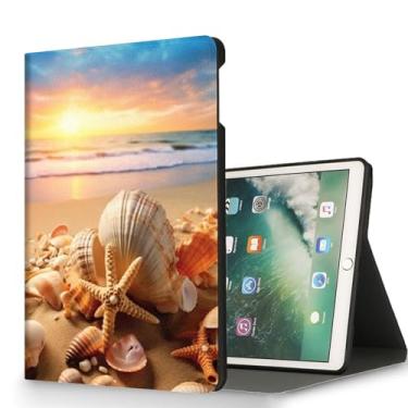 Imagem de RUUHLJLET Capa para iPad 6ª/5ª geração (2018/2017) Capa para iPad de 9,7 polegadas, despertar/hibernar automaticamente, capa protetora com suporte ajustável para Apple iPad de 9,7 polegadas - praia