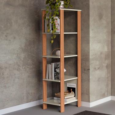 Imagem de Estante para Livros 4 Prateleiras 100% Mdf Off White/Freijó F28 - Pradel