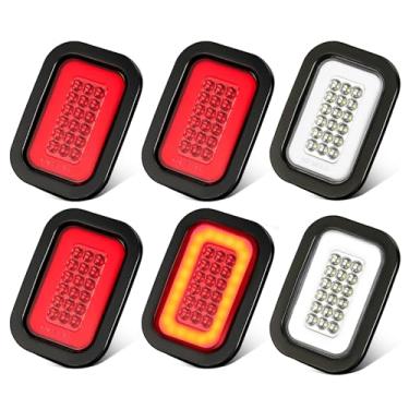 Imagem de Partsam 6x 5x3 Inch Rectangle Halo Stop/Turn/Tail/Brake & Backup Reverse Flatbed Truck Trailer Tail Hitch Lights 42 LED w/Grommets & 3 Wire Pigtail Plug Kit Waterproof (4xRed+2xWhite)