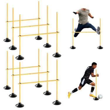 Imagem de TNZMART Bastões de agilidade de 1,5 m com obstáculos ajustáveis para futebol futebol futebol equipamento de treinamento de velocidade atletismo (6 grupos, amarelo)