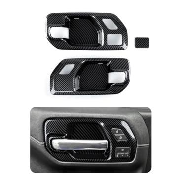 Imagem de Capa de maçaneta interna de fibra de carbono ABS para carro, acabamento interno, decoração de espelho lateral para Chevy Silverado 2019-2025 | para acessórios GMC Sierra 1500 2500 3500 HD 2019-2021