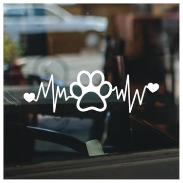 Imagem de Adesivo de vinil para amantes de animais de estimação com estampa de pata de cachorro e gato com estampa de batimento cardíaco, caminhão, janela, laptop, para-choque, animal, abrigo, presente